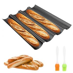 MXTIMWAN Plaque à Pain, Moule à Pain Baguette Français avec Revêtement Antiadhésif, Plaque à Baguette Moule pour 4 Baguettes, Moule à Pâtisserie en Bâton Perforé Français Antiadhésif, 38x32cm (NECUNDASHOP, neuf)