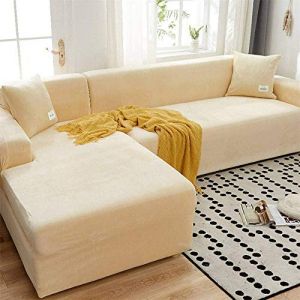 LINGKY Housse Canapé d'angle en Velours, Protection pour Canapé d'angle, Couvre Canapé d'angle avec Accoudoirs, Housse de Canapé Peninsula en Forme de L (Beige,1 Place (90-140 cm) (LINGKY, neuf)