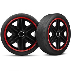 Moltico Enjoliveur - Set de 4 Universel Enjoliveurs - Adapt&eacute; &agrave; Toutes Roues en Acier - Enjoliveurs pour Auto - Anneau de S&eacute;curit&eacute; R&eacute;glable - 16 Pouces - Rouge-Noir (Moltico-Shop, neuf)