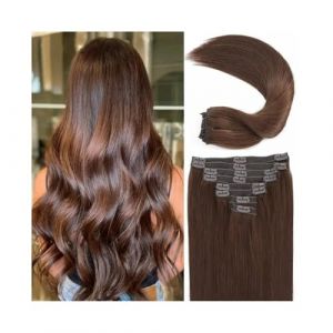 Extensions de cheveux à clipser #4 Brun Chocolat Clip dans les Extensions de Cheveux Extensions de Cheveux Humains Véritables Extensions de Cheveux Humains Doux Soyeux Droite Clip dans les Extensions (furuiouzhouya, neuf)