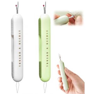 KGDUYC 2PCS 2 in 1 Enfile Aiguille et Decoud Vite, Enfile-Aiguilles pour Couture Manuel, Passe Fil Couture Portable 2 in 1 Coupe Fil Couture Rétractable Decouseur pour Couture (vert + blanc cassé) (Qertyias OÜ, neuf)