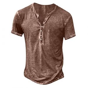 Homme Henley T-Shirts à Manches Courtes Col Tunisien Boutons Coton Décontractée Slim Fit Chemises en Coton T-Shirt Respirant Haut d'extérieur Fitness Tee Shirt Vetement Homme Solde (⭐⭐⭐⭐⭐AEGJEGVD(5-15 jours Arrivé), neuf)