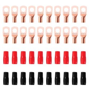 YIXISI 40 Pièces M6 SC10-6 AWG8 Cosses à Anneau Kit, Cosses de Câble Tubulaires, Cosses de Embouts de Câble de Batterie, avec Manchons isolants, pour Câble Électrique, Doré (YXS-DE, neuf)