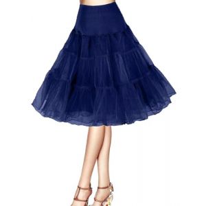 Jupon années 50 Vintage en Tulle Rockabilly Petticoat Femme Tulle Hoopless Cocktail Jupe Underskirt Fille 50s Retro Demi-Jupe Robe Ballet Bal Jupons Tutu Demi-Slip Longueur 66cm/26inch(Bleumarin,46) (Happy&Princess, neuf)
