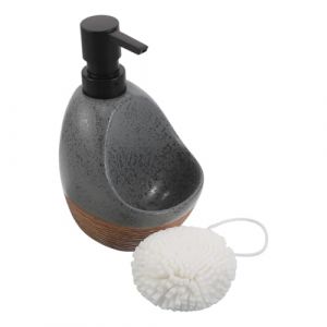 IMIKEYA Distributeur de Savon avec Plateau Flacon Pompe C&eacute;ramique pour Savon Mains et Vaisselle Organisateur Cuisine D&eacute;coratif avec Porte-&eacute;ponge (Elsy Abbas, neuf)