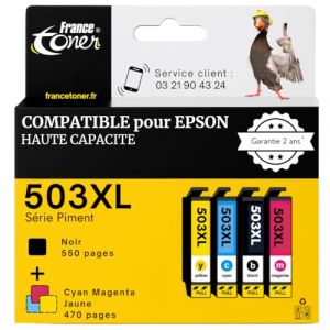 FranceToner - 503XL - Cartouches Encre Compatibles pour Epson 503 XL s&eacute;rie Piment &ndash; Pack pour epson Expression Home XP-5200 XP5200 XP-5205 Workforce WF-2960 WF-2960DWF WF-296 (FranceToner, neuf)