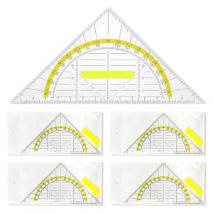 HUZNA 4 Pcs Equerre Ecole Rapporteur,&Eacute;querre G&eacute;om&eacute;trique avec Poign&eacute;e,R&egrave;gle Equerre Rapporteur 2 en 1,R&egrave;gle de Kit en Plastique pour Etudiants Bureau Maths（Jaune） (LILELexiaoqi, neuf)