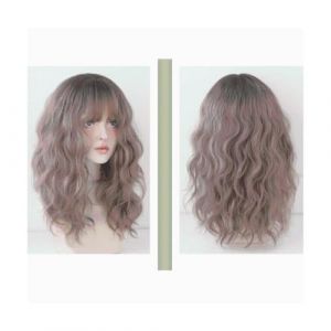 Naturelle Perruque Perruque boucl&eacute;e perruque longue synth&eacute;tique avec frange longueur d'&eacute;paule perruque ondul&eacute;e aspect naturel cheveux r&eacute;sistants &agrave; la chaleur Cheveux Naturel (yizhishizizaichuangtou, neuf)