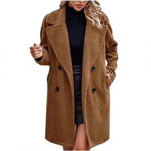 Femme Manteaux en Laine M&eacute;lang&eacute;e &agrave; Double Boutonnage Manteau Femme Hiver Chic Manteau Chaud Mi-Long Vintage Chaud Manches Longues en Laine Cardigan Blouson Automne Hiver Manteaux (⭐⭐⭐⭐⭐Susenstone, neuf)