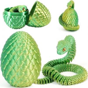 Joycabin Jouet Serpent imprim&eacute; en 3D, &oelig;ufs de Dragon, &oelig;ufs de Serpent, &oelig;ufs de Serpent de P&acirc;ques, Animaux imprim&eacute;s en 3D, Jouets pour Enfants, Cadeaux de Bureau (Jaune Vert) (XINYI-EU, neuf)