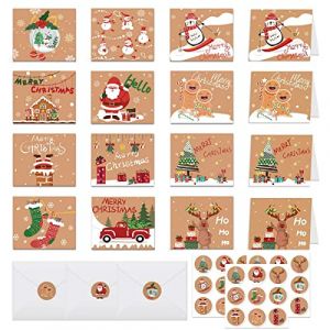 PUERHUACI Carte Noel,Carte Postale Noel,Carte Remerciements,24 Pi&egrave;ces Cartes de Noel,Carte Remerciements avec Enveloppes et Autocollants Cartes de Noel Pliantes Motif de No&euml;l (ELion, neuf)