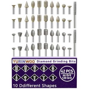 Lot de 42 forets diamant&eacute;s &agrave; grain 46 et 120 avec tige de 0,3 cm compatible avec l'outil rotatif Dremel, 42 forets diamant&eacute;s pour sculpter, graver, polir, bois, r&eacute;sine, porcelaine, c&eacute;ramique, quartz (mizhiaheng, neuf)