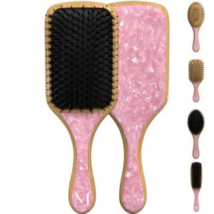 MOONIE'S Brosse à cheveux 100 % bambou, avec poils de nylon et de sanglier, brosse démêlante pour cheveux longs, brosse démêlante pour cheveux longs, brosse à cheveux en bois pour femmes, hommes et (Mooniesstore, neuf)