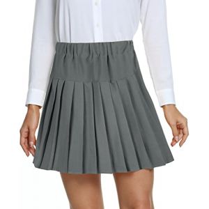 EXCHIC Femmes L'école Style A Ligne Elasticité Taille Haute Mini Plissée Jupe Plaid Ecossaise Kilt avec Pantalons(XXL, Gris) (EEVASS, neuf)