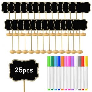 YBCCBY Lot de 25 Mini Tableau Noir Bois, Mini Panneau D'affichage Mini Ardoise Tableau Noir Panneaux à Message avec Support en Bois avec 12 Stylo pour Panneaux à Message Board Mariage Dîner Party (Rainbow185, neuf)