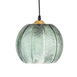 Lampe &agrave; suspension en verre nervur&eacute;, luminaire d'&icirc;lot de cuisine, plafonnier globe vert, lampes suspendues modernes avec cordon r&eacute;glable pour salon, salle &agrave; manger, chambre &agrave; coucher Star of Light (yuelairunchang, neuf)