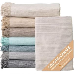 Couvre-lit multi-usages: Plaid Sofa, Plaid Foulard, Couvre-canapé, Foulard pour canapés en coton et autres fibres. Fabriqué en Espagne. Housses de canapé (Couleur écru chinée 04, 230x260cm.) (Jarapa Home, neuf)