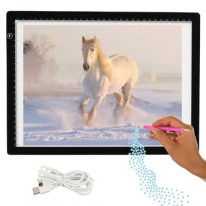 Crafts&Co® Table lumineuse A4 sans fil, avec support, plaque lumineuse A4 à intensité variable, Lightpad, accessoires de peinture diamant, plaque à dessin avec USB, Lightpad 470 x 345 cm, tableau à (KarstenInternational, neuf)