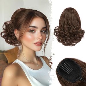 BARSDAR Queue de Cheval Extension avec Cordon, 25cm Court Ondulée Brunette Brun Queue de Cheval Extensions de Cheveux pour Femmes Synthétique Peigne Clip en Postiches Queue de Cheval - Brunette Brun (BARSDAREU, neuf)