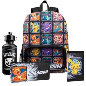 Pok&eacute;mon Sacs &agrave; Dos pour Enfant Set 4 Pc Bouteille d'eau Sac a Dos Trousse Sac &agrave; Lunch Isotherme ou Portefeuille Anime Fournitures Scolaires (Multi Ensemble de 4 Pi&egrave;ces) (Get Trend., neuf)