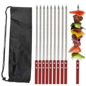 Jadin 10 Pi&egrave;ces Brochettes pour Barbecue Inox, Brochettes Barbecue Plates 42cm, Kebab avec Manche en Bois, Brochette Barbecue R&eacute;utilisable et R&eacute;sistante &agrave; la Chaleur, Accessoires Barbecue avec Sac (linxianaidi, neuf)