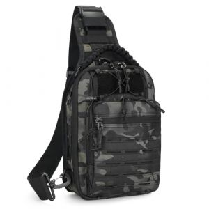 HUNTVP Sacoche Bandouliere Tactique Sac de Poitrine Homme Sacoche Bandouli&egrave;re Molle Sac Militaire pour Travail Voyage Trekking, Cyclisme,Camping, Randonn&eacute;e,Camo (Tomibag-fr, neuf)