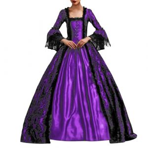 Duohropke Robe baroque pour femme - V&ecirc;tement m&eacute;di&eacute;val - &Eacute;l&eacute;gante robe gothique &agrave; lacets - Robe longue &agrave; manches longues - Robe longue - Robe de cocktail r&eacute;tro pour Halloween et carnaval, lilas, S (PANGCON, neuf)