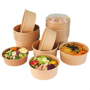 bol salade à emporter 50 bols carton kraft 1300 ml diamètre 18 cm hauteur 7 cm x 50 pièces + 50 couvercles vente à emporter restauration poke bowl saladier (emballage-garrigou, neuf)