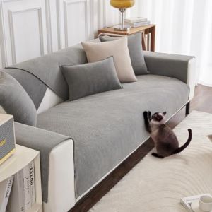 DUJUIKE Housse de canap&eacute; antid&eacute;rapant, Housse canape d'angle, Housse de canap&eacute; en Chenille, Housse de canap&eacute; 2/3/L Places, Housses de Protection de Dossier d'accoudoir(Gris,90x160cm, 1 pi&egrave;ce) (Pulchlla, neuf)