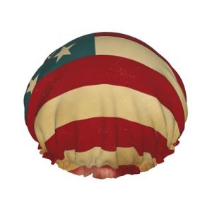 Bonnet de douche vintage drapeau américain 4 juillet USA pour femme réutilisable et imperméable avec sangle élastique double couche épais pour spa, salon, voyage (guankeshangmao, neuf)