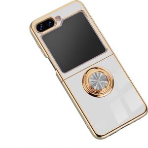 ILING Coque pour Samsung Galaxy Z Flip 7 FE/Samsung Galaxy Z Flip 6 5G avec 360 Degr&eacute;s Rotation Bague, Luxueux Bordure Dor&eacute;e Souple TPU Silicone Antichoc Tr&egrave;s Mince Housse Femme &Eacute;tui (Blanc) (Wanten, neuf)