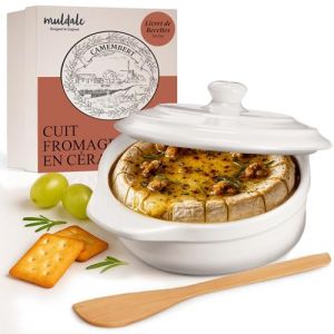 Muldale Plat de cuisson &agrave; camembert avec couvercle &ndash; Baker &agrave; fromage camembert en blanc &ndash; Plat de cuisson brie &ndash; Baker &agrave; camembert en c&eacute;ramique &ndash; 14 cm &ndash; avec &eacute;pandeur et bo&icirc;te (Muldale, neuf)