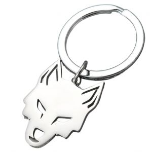 Porte-clés tête de loup en acier inoxydable animaux sauvages cadeaux déclaration clés voiture (Plaqué Argent) (BOHAN JEWELRY, neuf)
