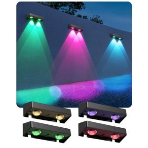 AGPTEK 4PCS Lampes Solaires 8 Couleurs et RVB, Lampe de Clôture Solaire Applique Murale 5 Modes d'Éclairage Étanche IP65, Lumières Extérieures Garage pour Clôture Terrasse Mur Décoratif-Blanc Chaud (Dreameater, neuf)