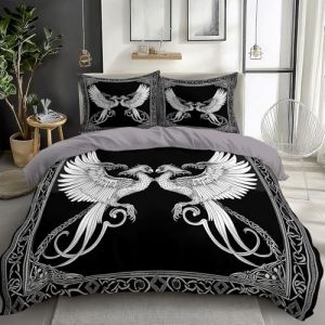 CozyRest Parure de Lit R&eacute;versible avec Motif &agrave; Oiseau Celtique Tarot Housse de Couette 180 x 200 cm 2 Personnes et 2 x Taies d'oreiller 65x65 cm Adulte Enfant Gris Housse de Couette Set (CozyHome Shop, neuf)