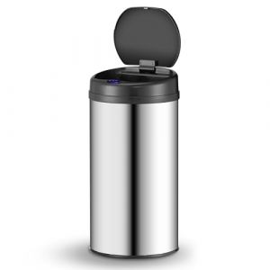 Juskys poubelle automatique avec capteur de 40 L - poubelle électrique, détecteur de mouvement, couvercle automatique, étanche, bague de serrage, cuisine - argenté (Juskys Gruppe GmbH, neuf)