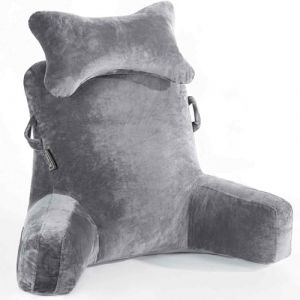 SLIGUY Coussin de Lecture Extra Large de 31IN Coussin de Repos avec Rouleau de Cou Amovible et Accoudoirs pour S'asseoir dans Le lit ou Le Dossier du Canap&eacute; Coussin de Lecture pour Lire, Gris fonc&eacute; (Mskyo, neuf)