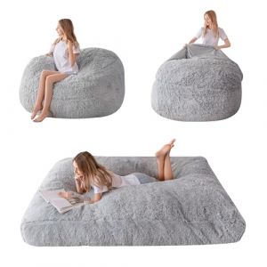 MAXYOYO Pouf géant – Se Plie Convertible du Pouf au lit – Grand canapé avec Housse en Peluche et Rembourrage Moelleux Inclus pour Adultes, Couples, invités (Gris, Simple) (Little Ant Jumper, neuf)