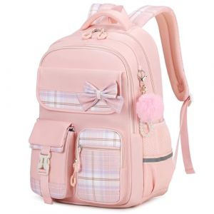 Tanou Cartable Fille Primaire, Sac &agrave; Dos Scolaire College &Eacute;tanche Daypack pour Adolescentes, Cartable Kawaii &agrave; Carreaux pour Filles de 9 &agrave; 16 an pour les Voyages, Rose (Tanou Bagages, neuf)
