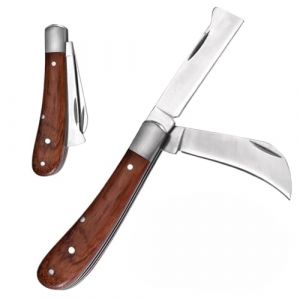 Bluessiery Couteau Serpette Jardin, Serpette Greffoir Pliante Lame Couteau Pliable Greffe D'&eacute;lagage Double Tranchant en Acier Inoxydable Ciseaux d'arbre Semis Greffage Pliable de Jardin (SY EUR, neuf)