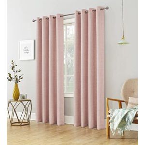 always4u Rideau Occultant Isolant Thermiques en Faux Lin, Double Rideaux Salon Moderne à Oeillets, Tissu Doux Infroissable Bon Teint, Rosé 140x260cm Lot de 2 (Always4u Soft Furnishings, neuf)