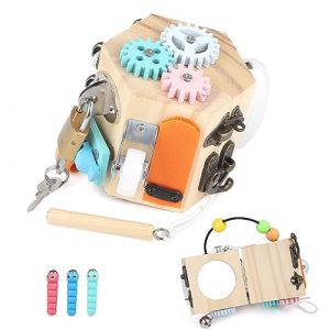 DREAKS Busy Cube d'activité en bois, 14 en 1 Cube d'Activité Bébé, Jouet d'activité Montessori, Bois Busy Board Montessori, Montessori Jouet Bebe 1-3 an, Bois Busy Board Jouet Éducatif Sensoriel Bebes (AMIGOB, neuf)
