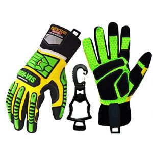 Seibertron HIGH-VIS SDXG2 Dexterity Super Grip GEL Oil & Gas Anti-Vibration Impact Protection Safety Gloves CE EN388 4131 M avec un clip de gants noir (DEWO Outdoor Equipment, neuf)