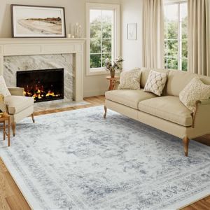 HUGEAR Bleu Tapis De Salon Lavable en Machine Tapis Chambre Adulte Grand Tapis Salon 150x210cm Doux Vintage Descente de Lit AntidéRapant Decoration Chambrel Manger (RONGBEN, neuf)