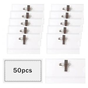 JurciCat 50 Pi&egrave;ces Badge Personnalisable Badge Personnalis&eacute; Badge Plastique Avec Des &Eacute;tiquettes D'Insertion Blanches Avec Clip Et &Eacute;pingle PVC Transparent Pochette D'Identit&eacute; (9 x 5.6cm) (yongziyi, neuf)