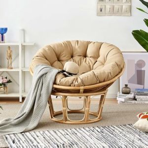 Fauteuil Papasan avec Coussin - En Canne Naturelle pour Intérieur, Convient pour Remplacer les Coussins de Jardin, Élément Décoratif pour la Chambre ou l’Extérieur, 70x70cm (吕梁市离石区倍荣经销商店, neuf)