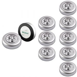 SOAIY Lot de 10 Spot Lampe LED Éclairage de Nuit Autocollant Alimenté par 3 Piles/Batteries pour Penderie/Placard/Étagère/Entrée/Cuisine/Passage (SOAIY Technology, neuf)