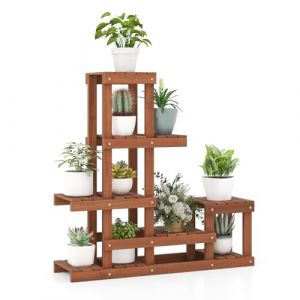 COSTWAY Support de Plante en Bois 6 Niveaux, Étagère pour Fleurs avec Structure Haute et Basse, Support Pot de Fleurs pour Balcon Jardin Terrasse, 90 x 25 x 91,5 CM, Naturel (FDS GmbH, neuf)