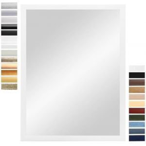 PrimeLuxe Miroir Mural 65 x 95 cm (Dimensions extérieures) en Blanc Mat | Couleur et Taille sélectionnables | Miroir Salle de Bain et Couloir | avec Cadre en Bois (E-Commerce DELUXE, neuf)