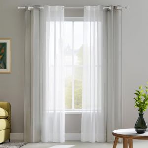 Deconovo Lot de 2 Rideaux Voilages, Décoration Rideau à Oeillets, Gris Clair, 140×175 CM, Dégradé de Couleur pour Chambre Enfant Fille Salon Maison Fenêtre Balcon (Deconovo-Home, neuf)